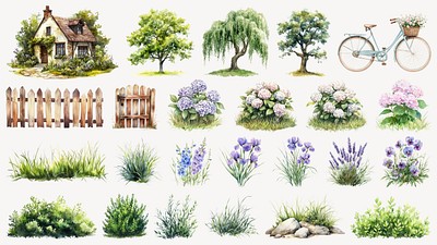 Cottage garden design element set