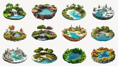 Floating island design element set