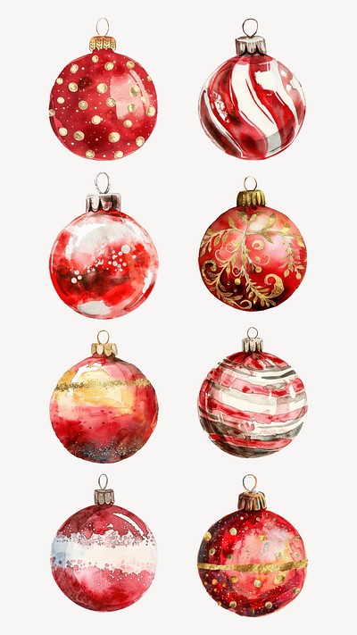 Festive red Christmas bauble design element set