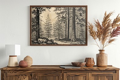 Rustic forest art photo frame mockup psd