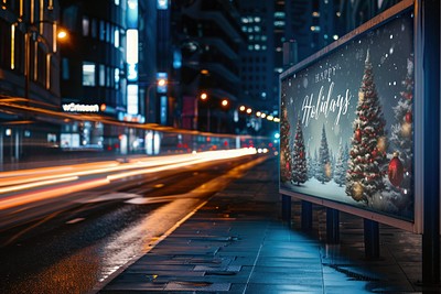 Festive city holiday billboard