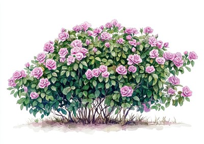 Rock Rose plant bushes rose art illustration.