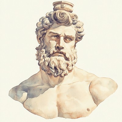 An ancient greek Poseidon painting statue art.