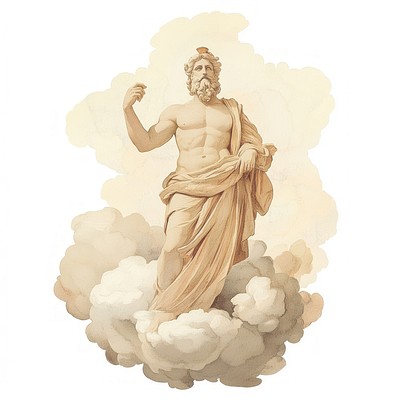 An ancient greek God on a cloud painting art archangel.