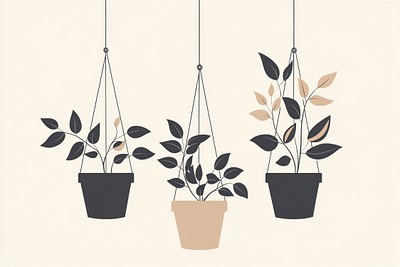 Hanging flower plant pots plants art illustration.