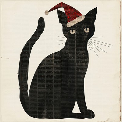 Ephemera paper black cat newspaper vintage santa.