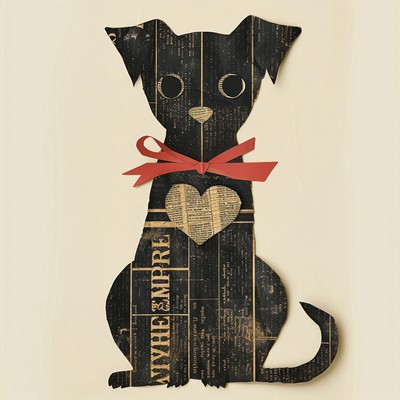 Ephemera paper puppy vintage ribbon heart.