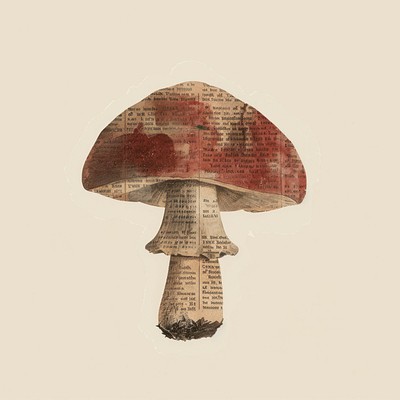 Ephemera paper red mushroom newspaper vintage art.