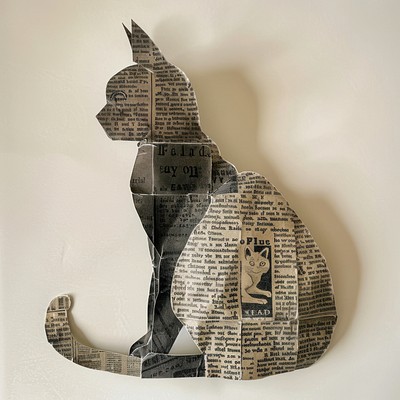 Paper cat art newspaper collage.