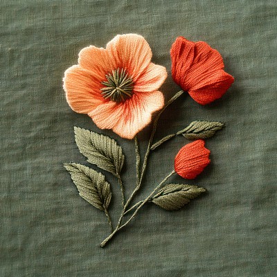 Autumn poppy flower bunch embroidery flowers textile.