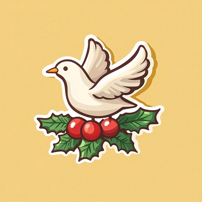 Dove with Christmas Holly sticker christmas cartoon vector.