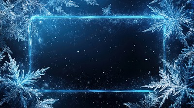 Background with winter glass ice cold and wide rectangular frame decorative christmas snowflake.