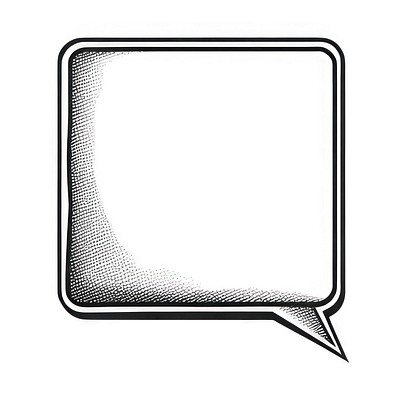 Speech bubble black white text.