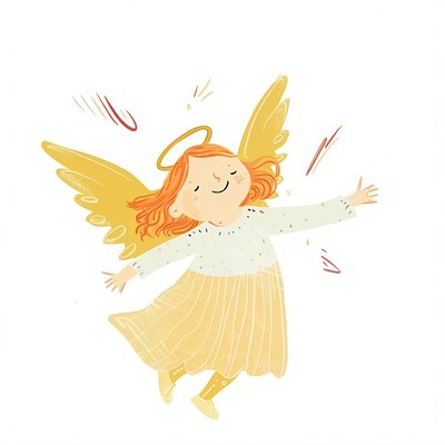 Angel illustration whimsical cute.