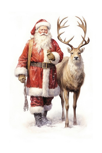 Majestic santa with raindeer illustration accessories traditional.