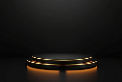 Black podium with golden light for product presentation background platform photo.