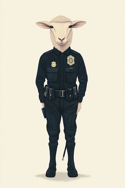 Sheep costumes wearing police officer animal human.