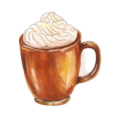 A mug of hot chocolate cream illustration watercolor.