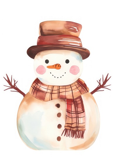 Snowman with scarf illustration watercolor winter.