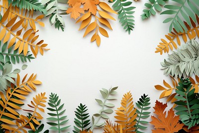 Paper cutout-style illustration borders with various colored leaves leaf autumn craft.