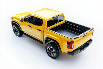 Bold yellow pickup truck vehicle modern rear.