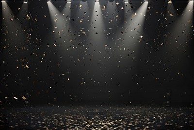 A black background with spotlights shining down confetti lighting backdrop.