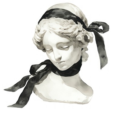 Greek statue art illustration ribbon.