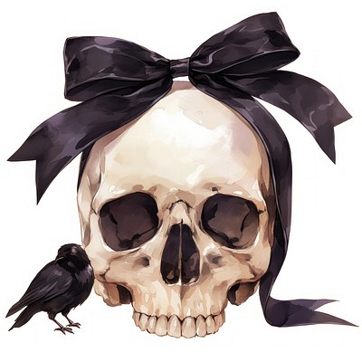 Black coquette skeleton tied illustration ribbon bird.