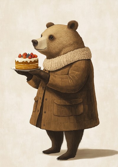 Bear eating a cake animal dessert coat.