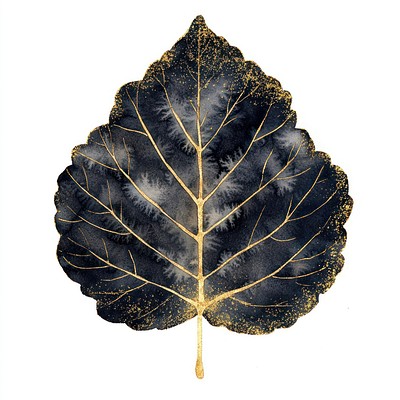 Black poplar leaf watercolor black gold.