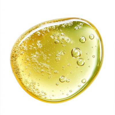 A transparent green serum gel toner drop cosmetic skincare bubbles.