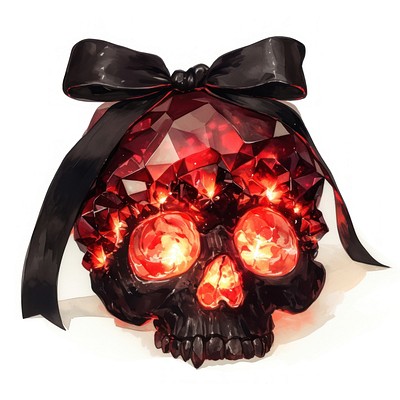 Coquette Crystal skull with glowing red gemstones art illustration crystal.