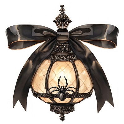 Black coquette spider lamp illustration halloween gothic.