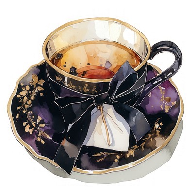 Black coquette tea cup illustration watercolor saucer.