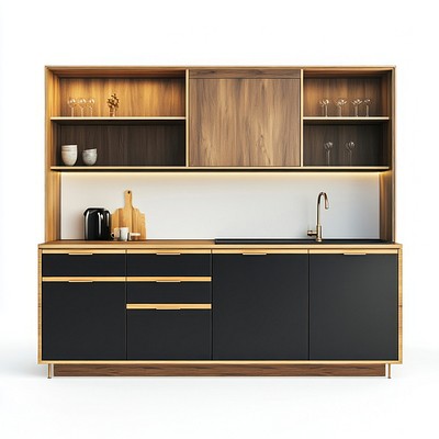 Black modern cabinet kitchen minimalist furniture shelves.