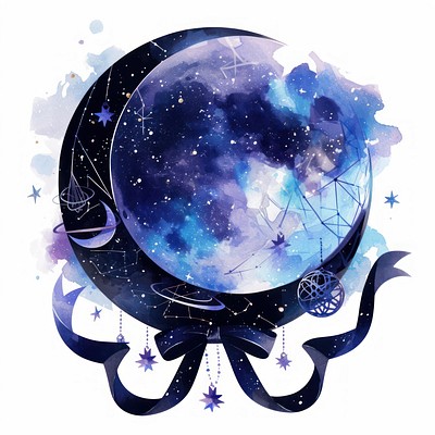 Circle moon art illustration watercolor.