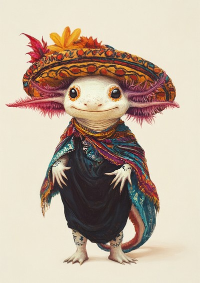 Axolotl in a Mexican Day of the Dead costume with face paint axolotl mexican animal.