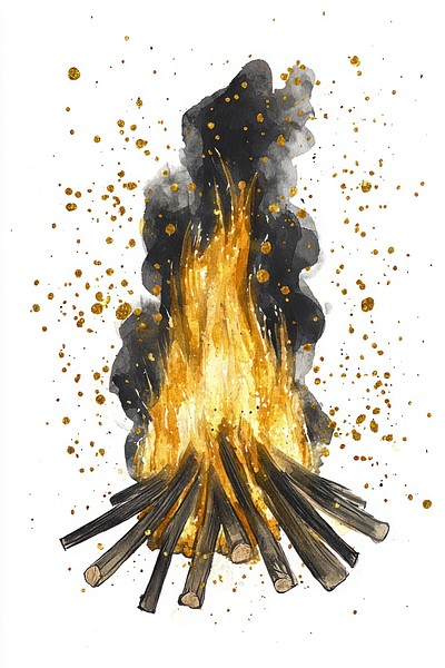 Bonfire with Sparklers illustration watercolor bonfire.