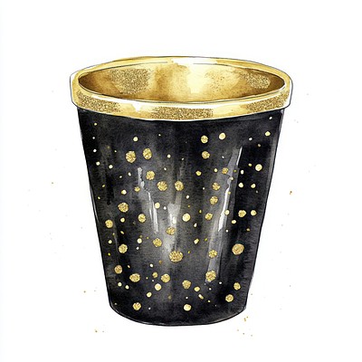 Black and Gold Glitter Party Cups illustration watercolor elegant.