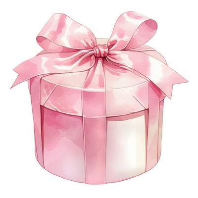 Coquette gift box illustration watercolor ribbon.