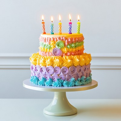 Perfect two-tier colorful birthday cake dessert candles cream.