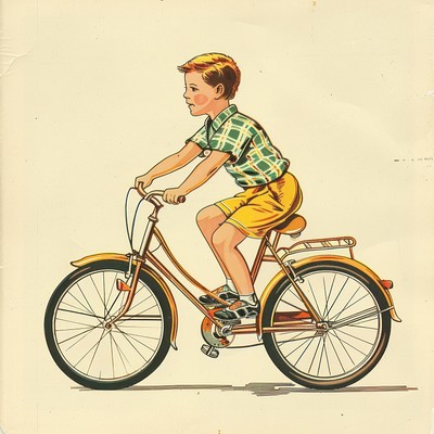 Vintage illustration of boy Riding a bicycle riding bike transportation.