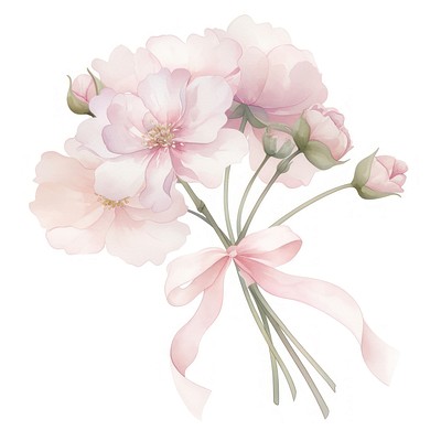 Pastel coquette flowers illustration watercolor ribbon.