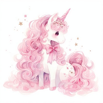 An unicorn tied with ribbon illustration pink art.