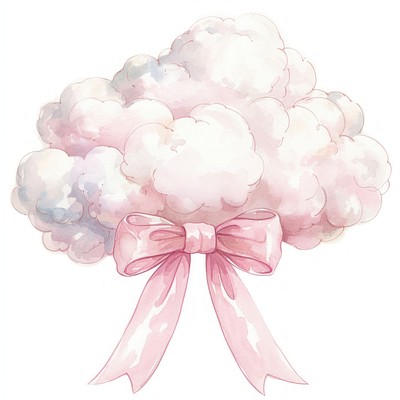 Coquette cloud illustration watercolor ribbon.