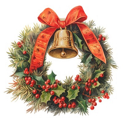 Christmas wreath and a golden bell.