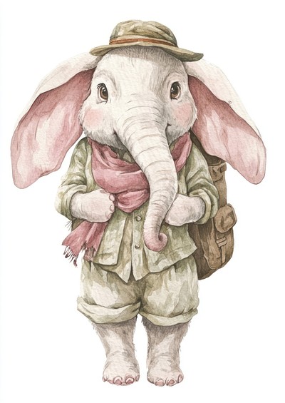 A rabbit carry a big elephant illustration watercolor clothing.