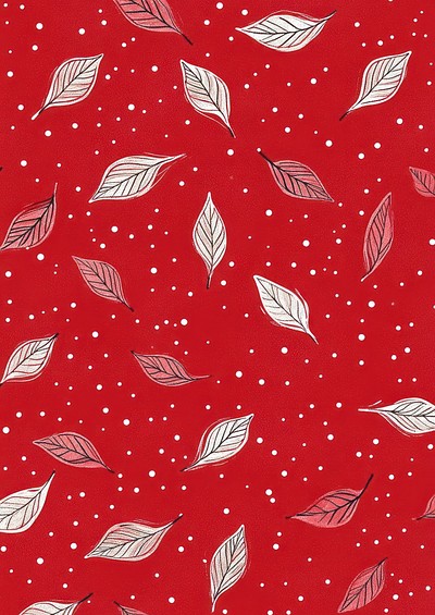 A Christmas red pattern with small white dots and delicate leaves background illustration decorative.