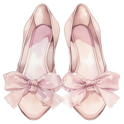 Pastel soft pink coquette shoes illustration watercolor footwear.