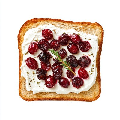 A toasted bread with cream cheese and roasted cranberry food photography background.